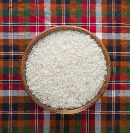 Rice in of wooden containersの写真素材