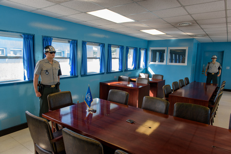 2015-07-21 Panmunjom - Demilitarized zone, South Korea - South Korean soldiers inside the Conference...