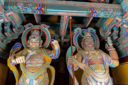 Wooden Korean Guardian Sculptures in Bulguksa Templeの写真素材