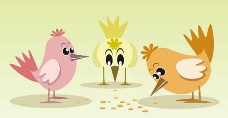 Cute and colorful little birds, illustrationのイラスト素材