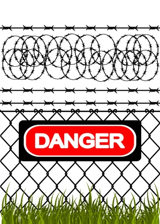 Wire fence with barbed wires. Vector illustrationのイラスト素材