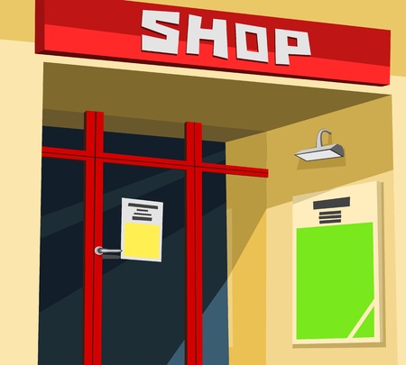Shop facade with advertising boardsのイラスト素材