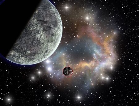 Colorful space nebula and planet