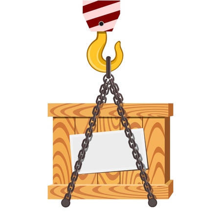 Cargo transportation, crane hook and wooden boxのイラスト素材