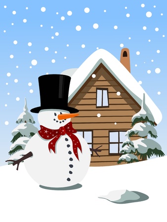 Christmas background with snowmanのイラスト素材