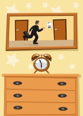 Man in a rush runs against a clock in a race with timeのイラスト素材