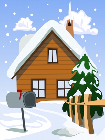 Illustration of house in snow landscapeのイラスト素材