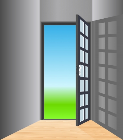 Vector empty room with opened doorのイラスト素材