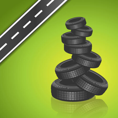 Vector car tire on green backgroundのイラスト素材