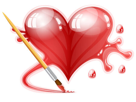  illustration of a brush painting a heart on white background. のイラスト素材