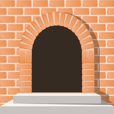 Arched medieval door in a brick wall with stairsのイラスト素材