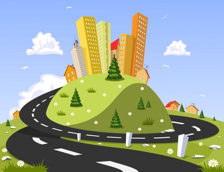 Abstract vector city on the hill. Summerのイラスト素材