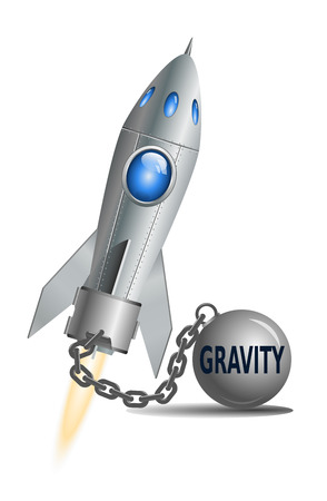 Concept of Gravity. Rocket with ball and chain, vector illustrationのイラスト素材