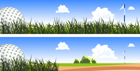 Golf ball on the green grass, close up. Two banners for websiteのイラスト素材