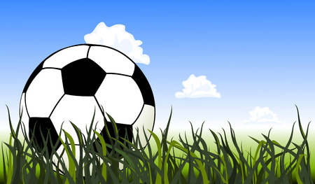 Soccer ball on the green grass, close upのイラスト素材