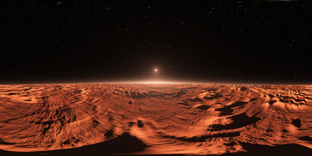 360 Panorama of Mars-like Exoplanet sunset, environment map. Equirectangular projection, spherical...