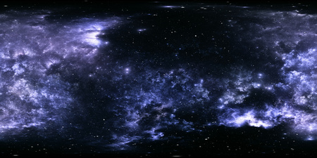 360 degree interstellar cloud of dust and gas. Space background with nebula and stars. Glowing...