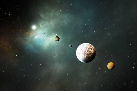 Rocky planets, Exoplanets or Extrasolar planets from deep outer space. 3d illustration