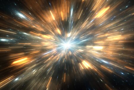 Glow color light particles explosion. 3D illustration