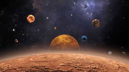 Planets in different stages of development, 3d illustration