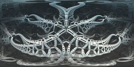 360 degree alien labyrinth, abstract maze background, equirectangular projection, environment map. HDRI spherical panorama. 3d illustrationの写真素材