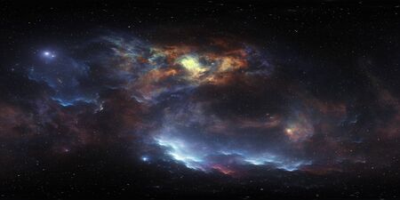 360 degree space background with nebula and stars, equirectangular projection, environment map. HDRI spherical panorama. 3d illustrationの写真素材