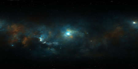 360 degree equirectangular projection space background with nebula and stars, environment map. HDRI...