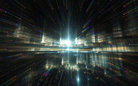 Quantum world, speed of light. Quantum mechanics, spectral shift. 3d illustration