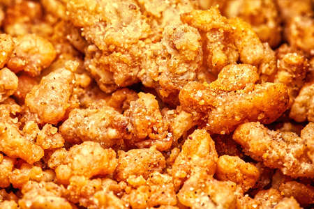 Homemade freshly crispy meaty greaves, detailの写真素材