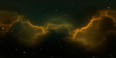360 degree interstellar cloud of dust and gas. Space background with nebula and stars. Glowing...