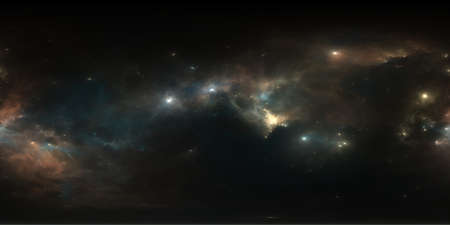 360 degree space background with nebula and stars, equirectangular projection, environment map. HDRI spherical panorama. 3d illustrationの写真素材
