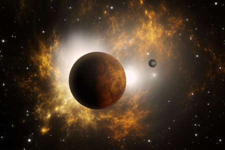Exoplanet and extrasolar moon in outer space. 3d illustration