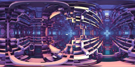 360 degree three dimensional popular fractal mathematical algorithm, abstract world, equirectangular projection, environment map. HDRI spherical panorama. 3d illustrationの写真素材
