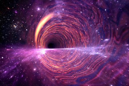 Multidimensional portal in space, traveling through space and time. Wormhole concept, 3d illustrationの写真素材