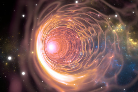 Time warp, traveling through space and time. Multidimensional universe, wormhole concept, 3d illustrationの写真素材