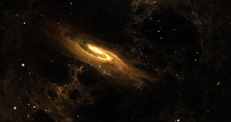 Formation of the solar system, gas and dust contracts under gravity. 3d illustration