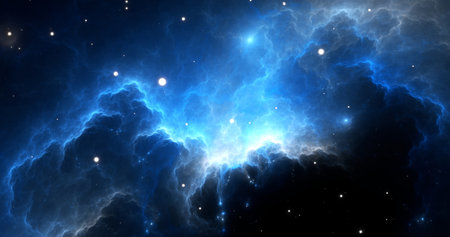 Fantasy space nebula. Giant interstellar cloud with stars. 3D illustration