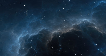 Fantasy space nebula. Giant interstellar cloud with stars. 3D illustration