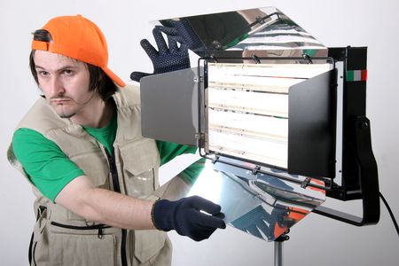 the light operator work with luminarier in cinema processingの写真素材