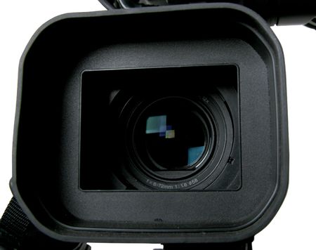 front view of lens of black stand dv camcorderの写真素材