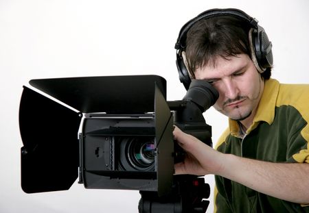 cameraman work with stand high-definition camcorder