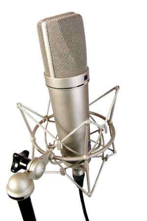 isolated chrome classical professional microphone with crab supportの写真素材