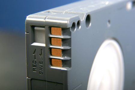 rec save part of grey mini dvcam cassetes with blue background