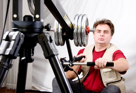 video operator work with tv-crane with handly motion control
