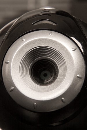 the close-up lens of small black web cameraの写真素材