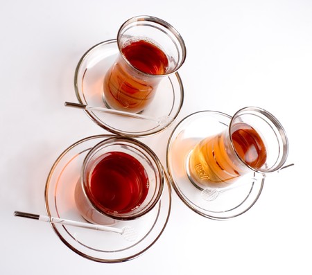 view from up to three glasses of Turkish traditional teaの写真素材