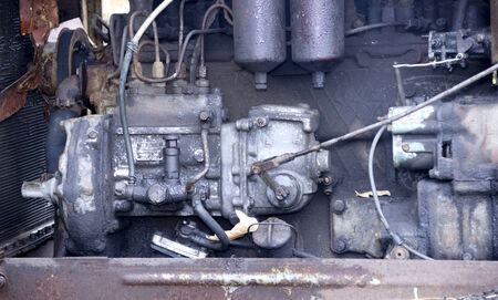 close-up engine of obsolete USSR tractor DT-74 year 1982の写真素材