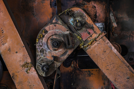close-up details of old rusty combine harvesterの写真素材