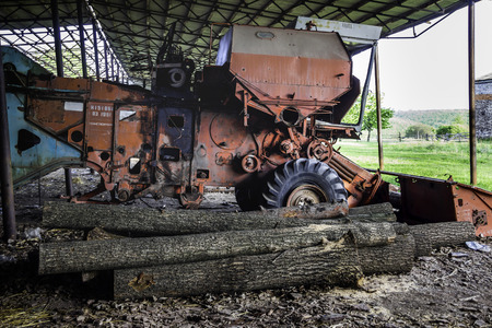 Old rusty abandoned spoiled combine harvester yenisej made in USSRの写真素材