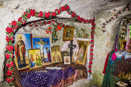 Bakota Cave Monastery in Podilski tovtry National park, Khmelnitskiy region of Western Ukraineのeditorial素材